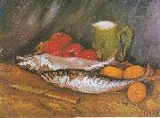 Vincent Van Gogh Still Life with mackerel, lemon and tomato painting